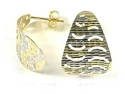 10K Yellow & White Gold Mesh Curve Stud Earrings