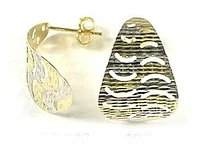 10K Yellow & White Gold Mesh Curve Stud Earrings