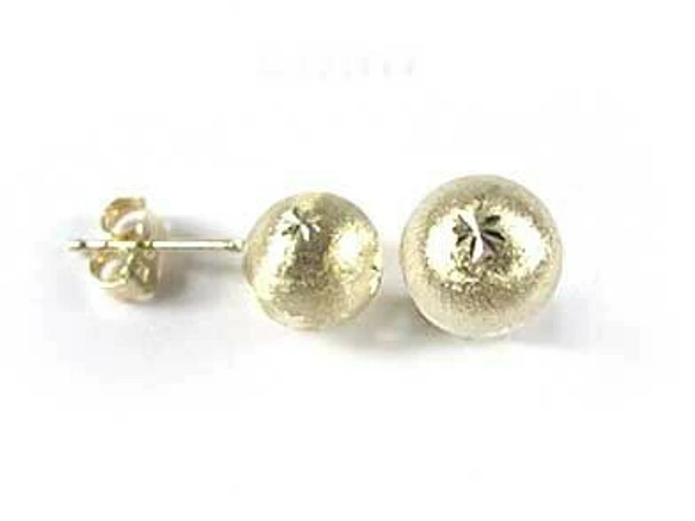 10K Yellow Gold 8MM Frost Feather Ball Stud Earrings