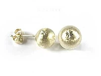 10K Yellow Gold 8MM Frost Feather Ball Stud Earrings