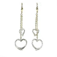 10K Yellow & White Gold Heart Shimmer Cut Dangle Earrings