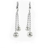 10K White Gold Ball Chain Dangle Earrings