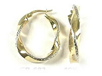 10K Yellow & White Gold Two Tone Twisted Hoop Earrings