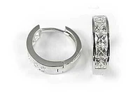 10K White Gold Cubic Princess Square Cut Hoop Earrings