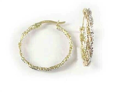 10K Yellow & White Gold Sparkle Two Tone Hoop Earrings