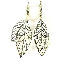 10K White & Yellow Gold Two Tone Feather Dangle Earrings