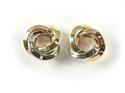 10K Yellow White & Rose Gold Knot Stud Earrings