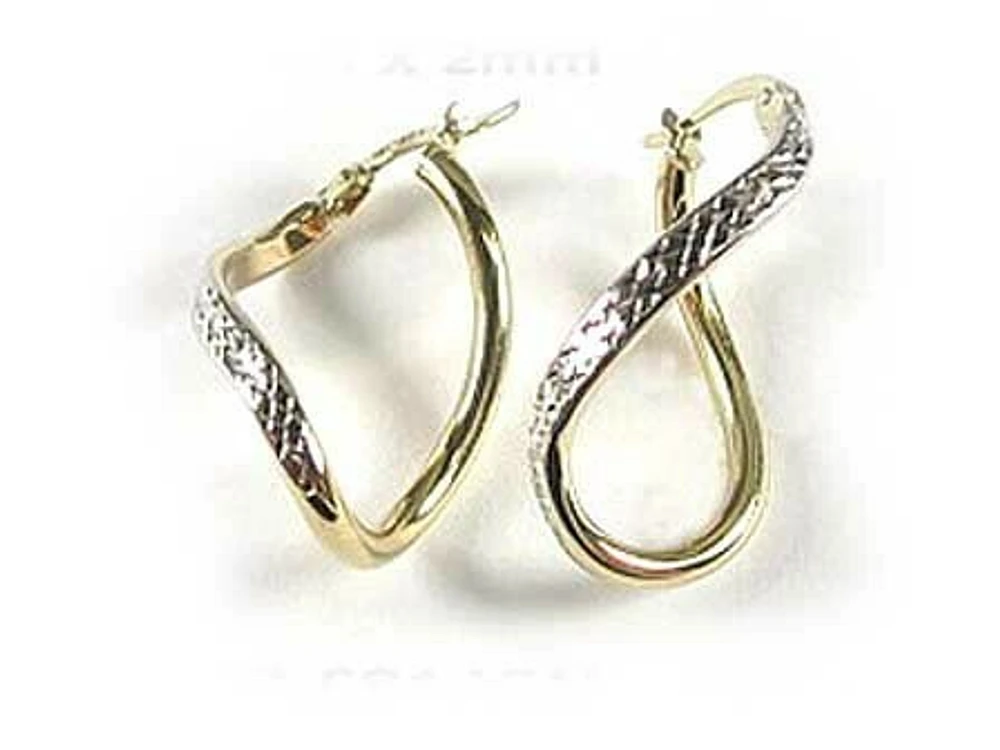 10K Yellow & White Two Tone Off Set Hoop Earrings