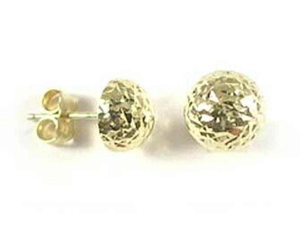 10K Gold Shimmer Cut Half Ball Stud Earrings