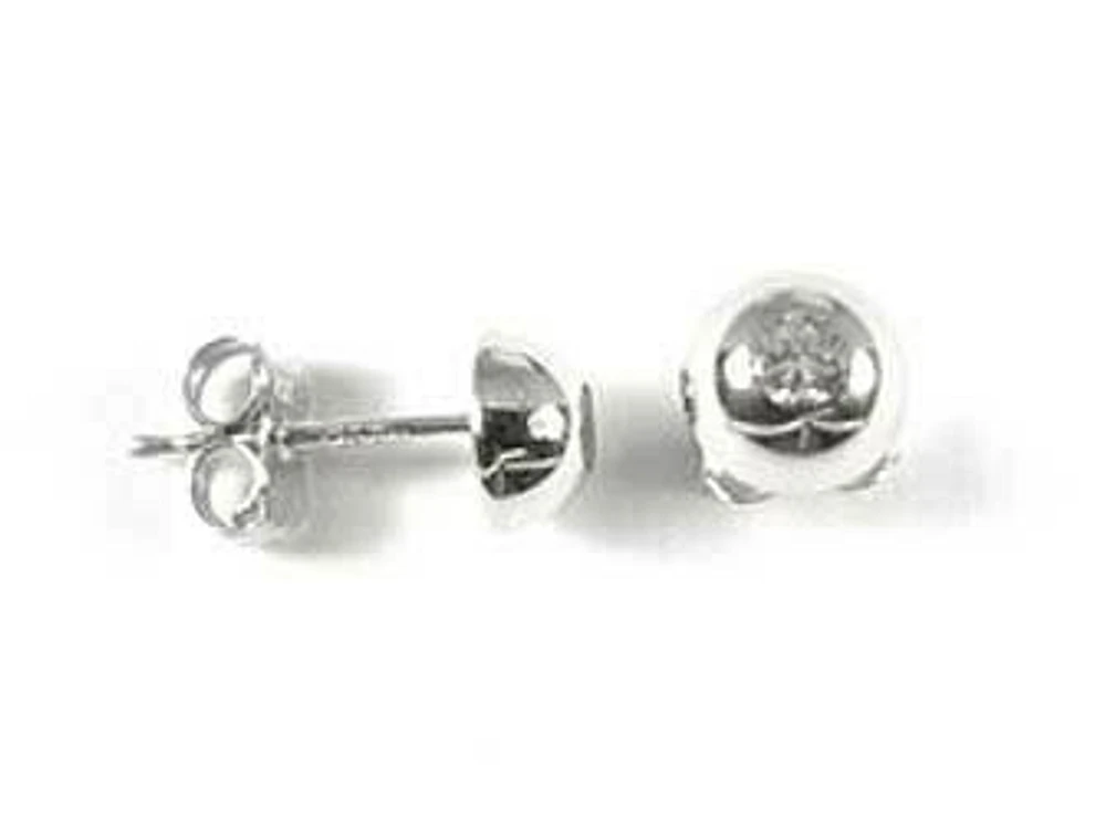 10K Gold Bezel Half Ball Round Cubic Stud Earrings