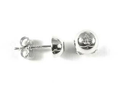 10K Gold Bezel Half Ball Round Cubic Stud Earrings