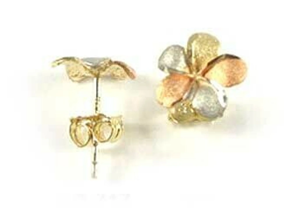 10K Yellow White & Rose Gold Flower Children's Stud Earrings