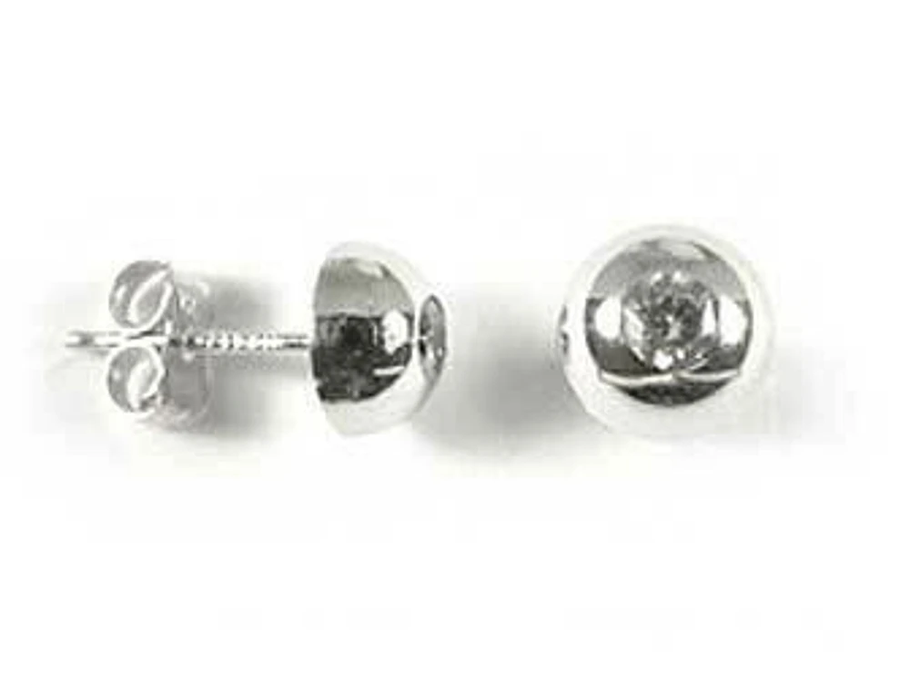 10K White Gold Half Ball Round Cubic Stud Earrings