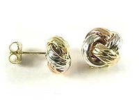 10K Yellow White & Rose Knot Stud Earrings