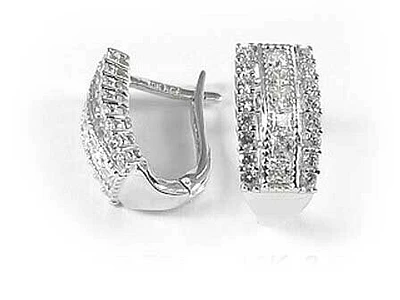 10K White Gold Princess & Round Cubic Lever Back Earrings