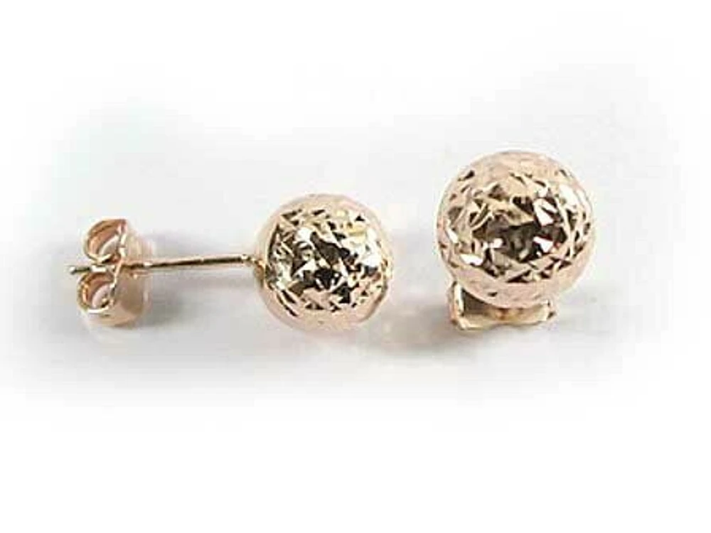 10K Rose Gold 8MM Shimmer Cut Ball Stud Earrings