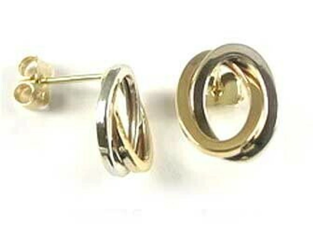 10K Yellow & White Gold Circle Stud Earrings