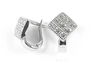 10K White Gold Square Mill Round Cubic Earrings