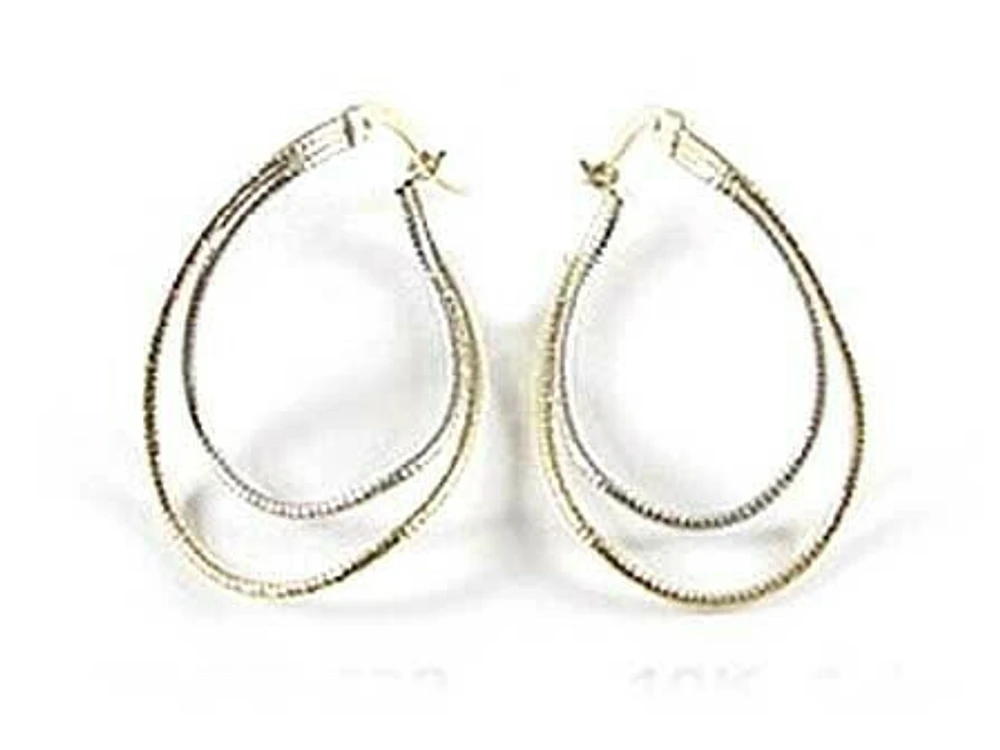 10K Yellow & White Gold Hammered Finish Two Tone Hoop Earrings