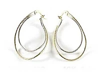 10K Yellow & White Gold Hammered Finish Two Tone Hoop Earrings