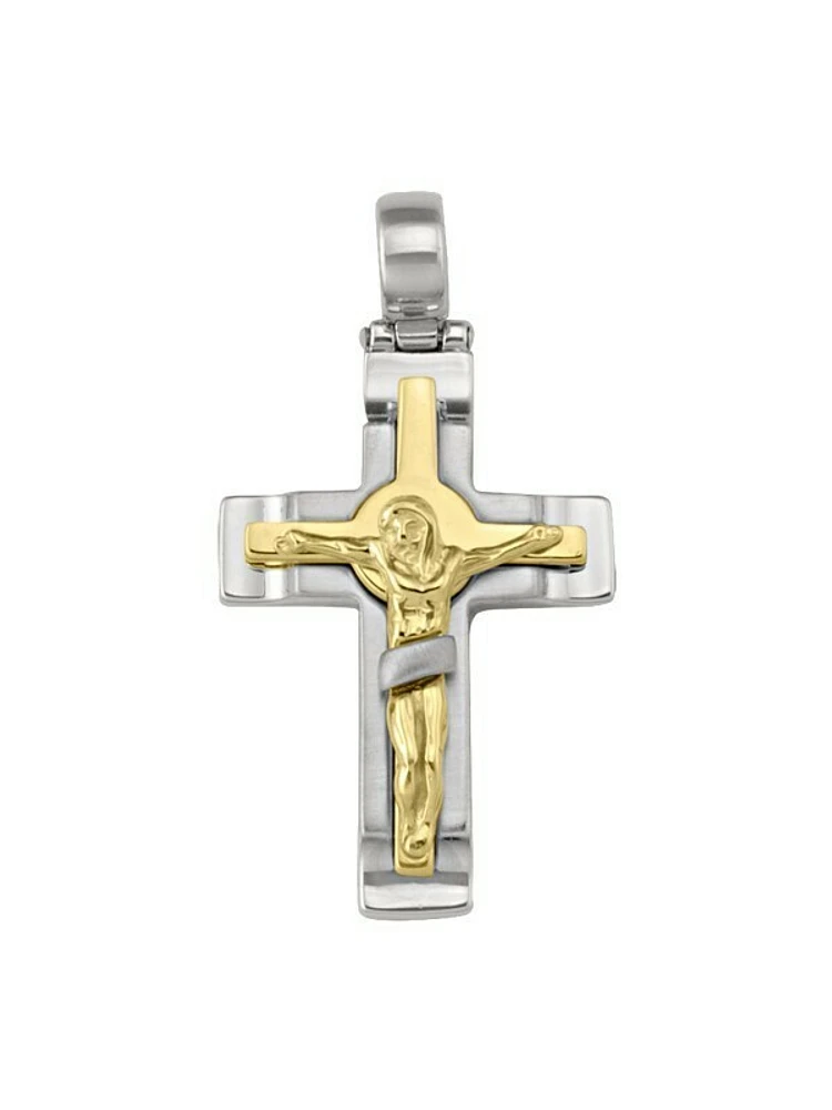 Yellow And White Gold Two Tone Crucifix 14KT & 18KT