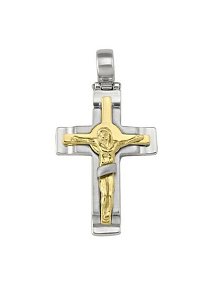 Yellow And White Gold Two Tone Crucifix 14KT & 18KT