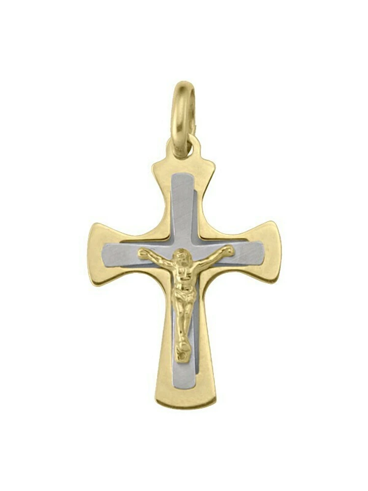 Yellow And White Gold Two Tone Crucifix 18KT