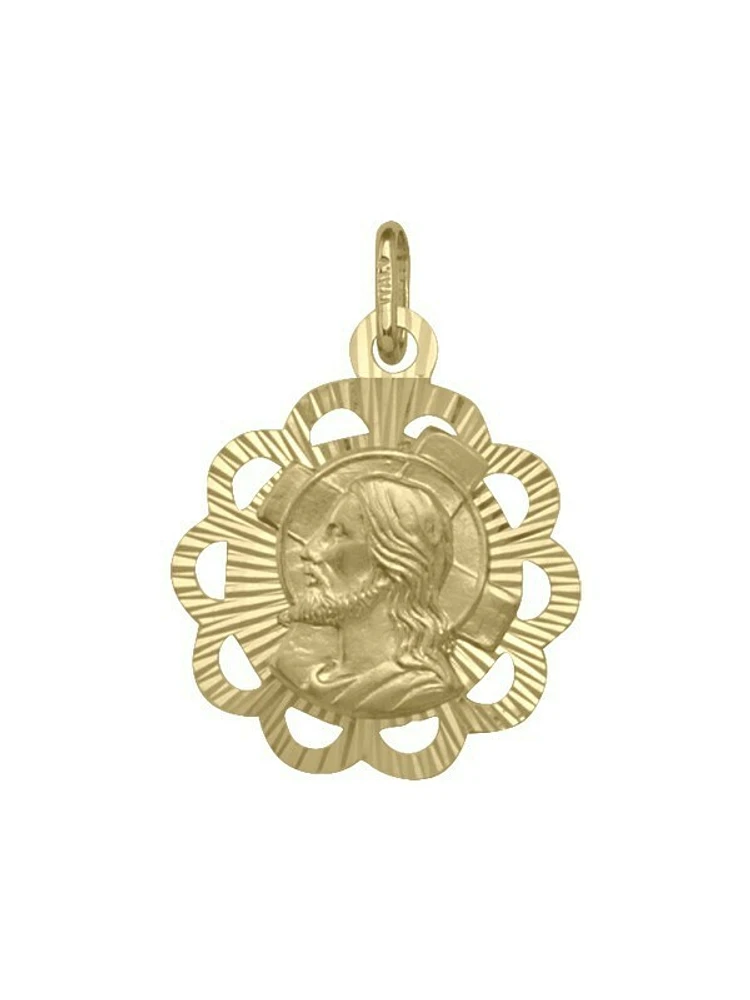 Yellow Gold Solid Filigri Reversible Madonna & Jesus Medal 14KT