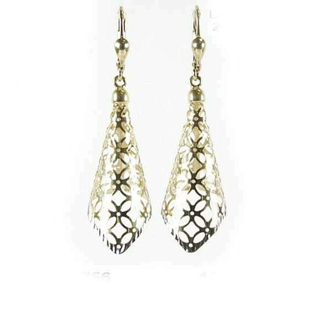 10K Yellow Gold Shimmer Cut Fancy Dangle Earrings