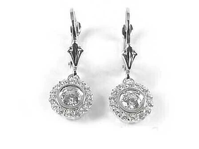 10K White Gold Dangle Round Cubic Children's Earrings