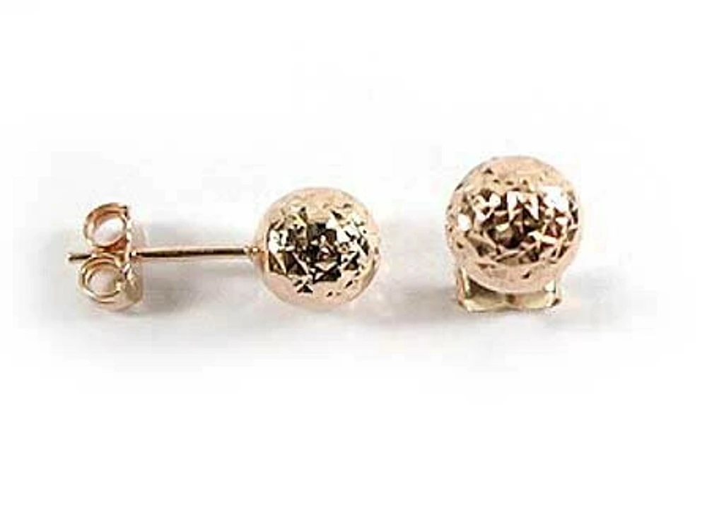 10K Rose Gold 7MM Shimmer Cut Ball Stud Earrings