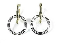 10K Yellow & White Gold Greek Key Lever Dangle Earrings