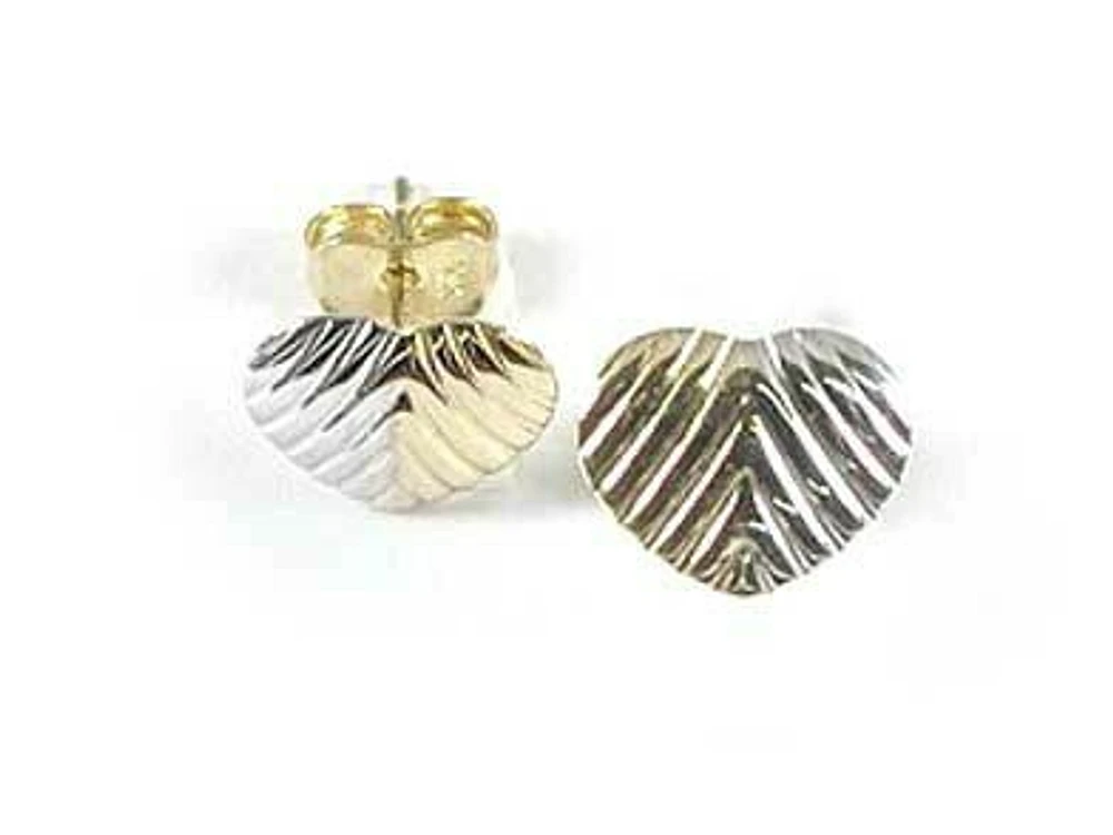 10K Yellow & White Gold Heart Shell Cut Children's Stud Earrings