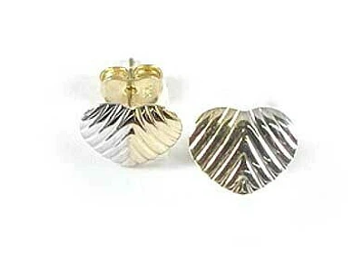 10K Yellow & White Gold Heart Shell Cut Children's Stud Earrings