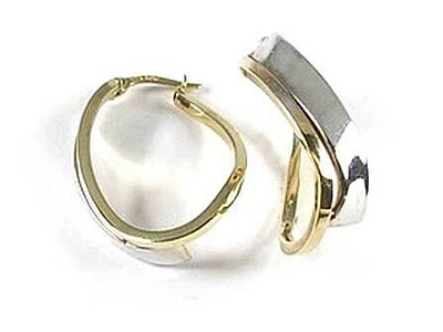 10K Yellow & White Gold Two Tone Abstract Hoop Earrings