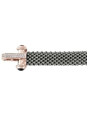 Sterling Silver Black Rhodium & Pink Gold Plated Mesh Fancy C.Z. Braclet