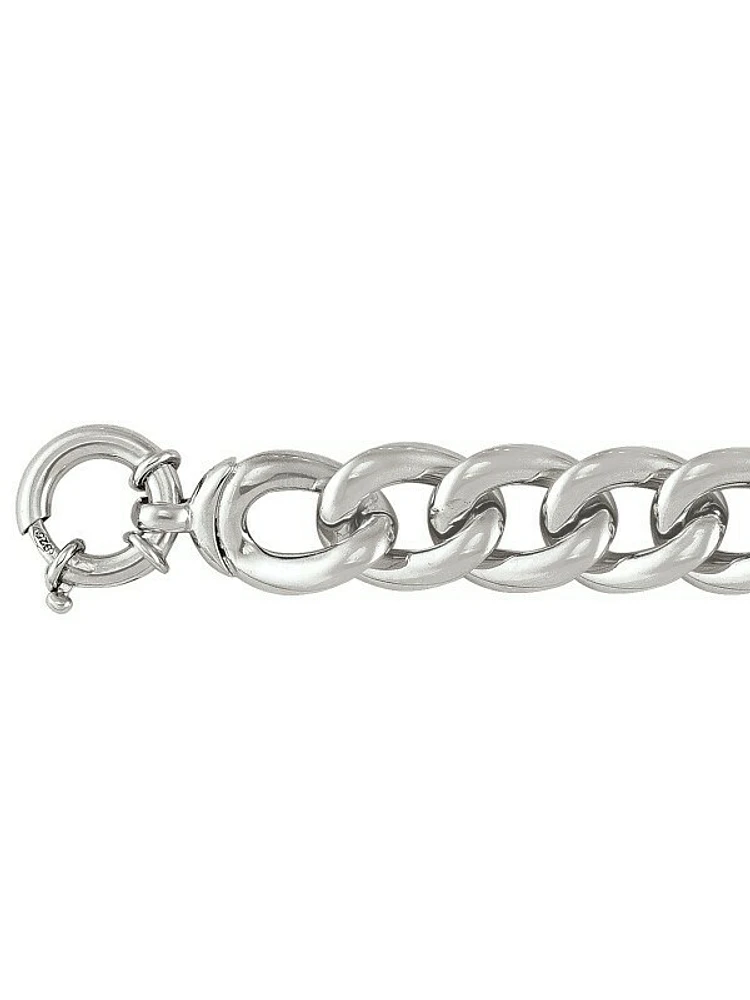 Sterling Silver Fancy Rhodium Plated Hollow Curb Link Bracelet