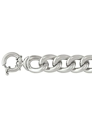 Sterling Silver Fancy Rhodium Plated Hollow Curb Link Bracelet