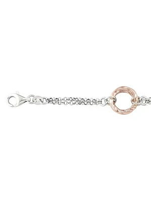 Sterling Silver Pink & Rhodium Plated Circle Bracelet