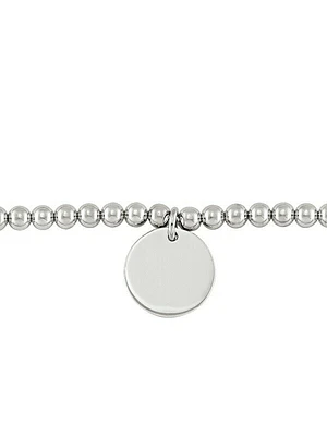 Sterling Silver Rhodium Plated Ball Bracelet With Disc