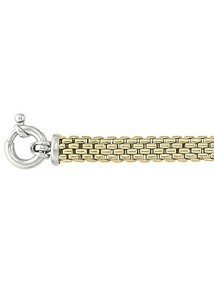 Sterling Silver Yellow Gold And Rhodium Plated Mesh Link Bracelet