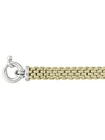 Sterling Silver Yellow Gold And Rhodium Plated Mesh Link Bracelet