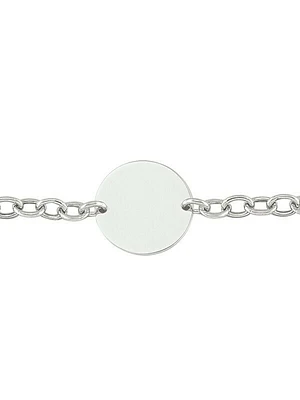 Sterling Silver Rhodium Plated Hollow Link Bracelet With Disc