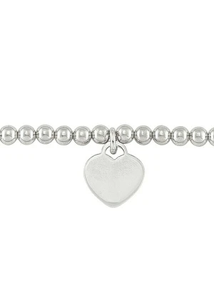 Sterling Silver Rhoidum Plated Ball Bracelet With Heart Tag