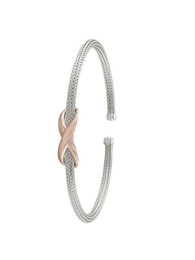 Sterling Silver Gold And Rhodium "X" Bangle