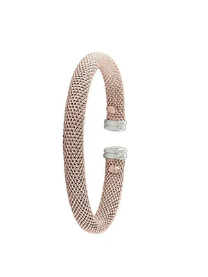 Sterling Silver Pink Gold And Rhodium Plated Cuff Bangle