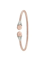 Sterling Silver Pink Gold Plated And Pearl Fancy Bangle