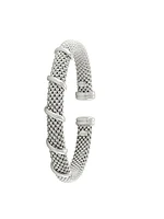 Sterling Silver Rhodium Plated Fancy Cuff Bangle