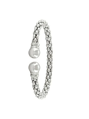 Sterling Silver Rhodium Plated Fancy Bangle