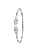 Sterling Silver Rhodium Plated And Pearl Fancy Bangle